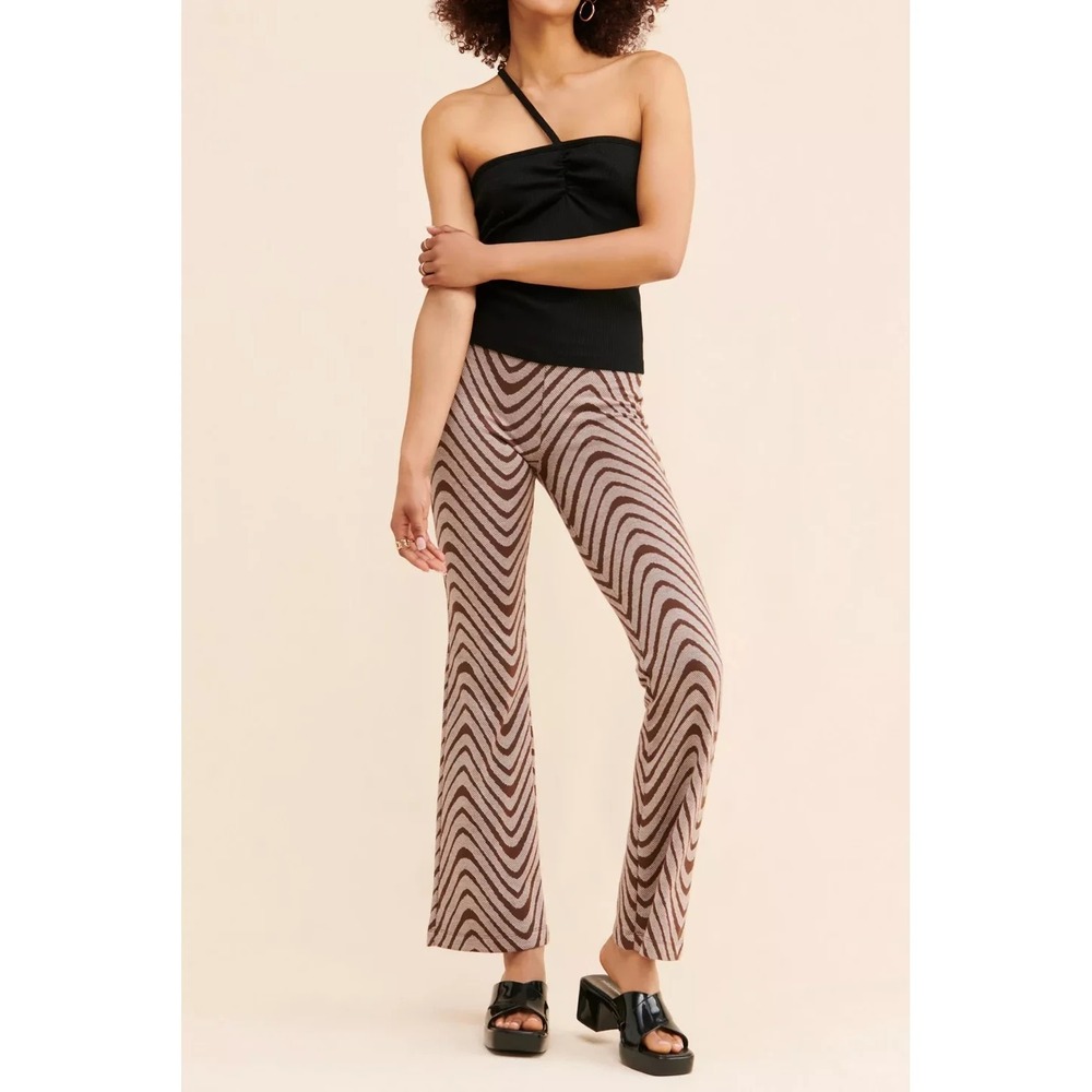 Urban Outfitters Women's XS Brown Wave Knit Bryn Pull-On Flare Pant‎ Boho Retro